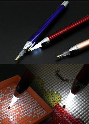 Стилус ручка с подсветкой для алмазной вышивки мозаики розовая2 фото