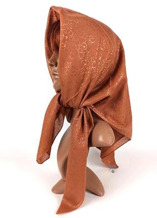 Батистова тонка бавовняна хустка платок на голову шию однотонна теракотово-коричнева нова3 фото