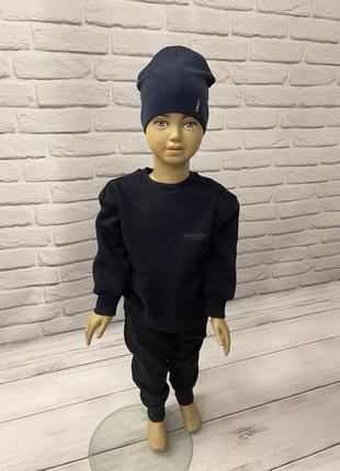 Костюм спортивний на флісі (сітшот+штани) - темно-синій велика (134-164), маленька (92-122) ростовка