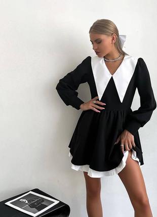Платье с белым воротничком черная базовая трендовое классическое стильное платье до колен мини в школьном стиле преппи готика6 фото