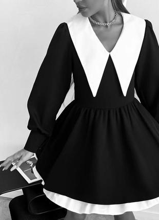 Платье с белым воротничком черная базовая трендовое классическое стильное платье до колен мини в школьном стиле преппи готика9 фото