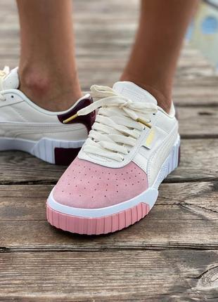 Женские модные кроссовки puma cali белые с розовым (красивые кроссовки пума кали)