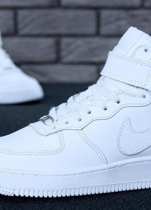 Зимние кожаные кроссовки с мехом nike air force 1 high white winter 383 фото