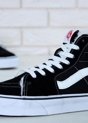 Зимние кеды на меху vans sk-8 black white (зимние кеды на меху ванс олд скул черно-белые 36-44)2 фото