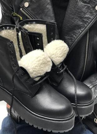 Жіночі зимові черевики dr martens jadon чорного кольору на хутрі (зимові черевики доктор мартінс жадон)36,38