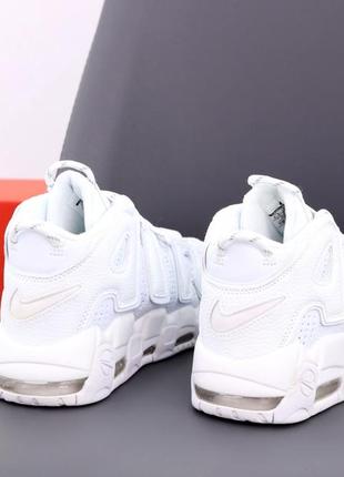 Белые кожаные кроссовки nike air more uptempo white (высокие найк аптемпо мужские и женские размеры 457 фото