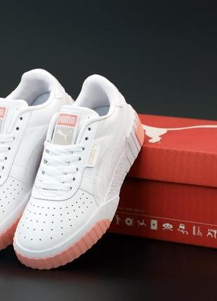 Жіночі кросівки puma cali white corral (пума калі шкіряні білі з кораловим) (36-39)