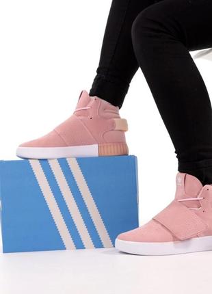 Женские высокие замшевые кроссовки(36-40)adidas tubular invader strap pink (адидас тубулар розового цвета)3 фото