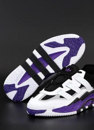 Чоловічі рефлективні кросівки adidas niteball чорно-біло-сині (модні кросівки адідас найтболл)41-451 фото