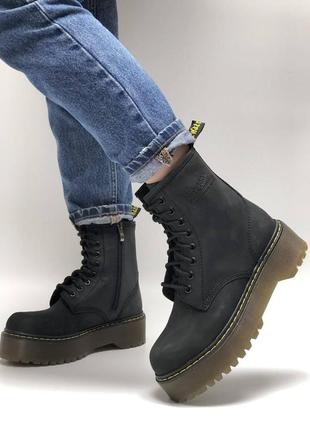 Женские кожаные ботинки dr. martens jadon black crazy horse (доктор мартинс жадон черного цвета кожаные 36-40)9 фото