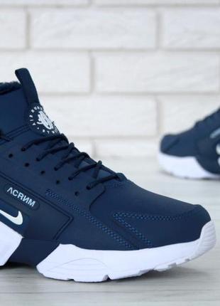 Чоловічі зимові кросівки на хутрі 41 nike huarache x acronym navy blue (зимові кросівки найк хуарачена хутром)3 фото