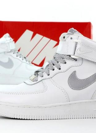 Зимні шкіряні кросівки на хутрі nike air force 1 high white winter(чоловічі та жіночі розміри (36-45)