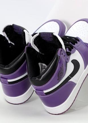 Зимні кожані кросівки с хутром  nike air jordan 1 retro black violet(37,43,44)3 фото