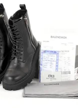 Женские зимние ботинки balenciaga tractor, кожа, (с мехом), черный,39