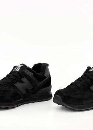 Зимние черные замшевые кроссовки new balance 574 black winter (теплые кроссовки нью баланс на меху)40-452 фото