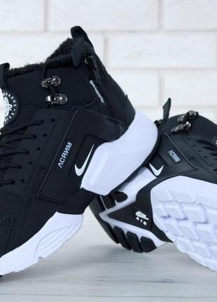 Теплі зимові кросівки на хутрі huarache x acronym city winter чорно-білі найк хуараче (40-44)444 фото