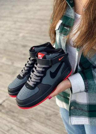 Чоловічі високі кросівки nike air force hight black grey red (кросівки найк аир форс чорного кольору)41