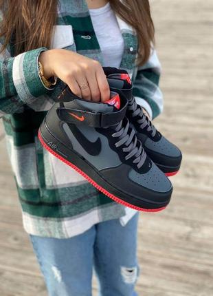 Чоловічі високі кросівки nike air force hight black grey red (кросівки найк аир форс чорного кольору)414 фото