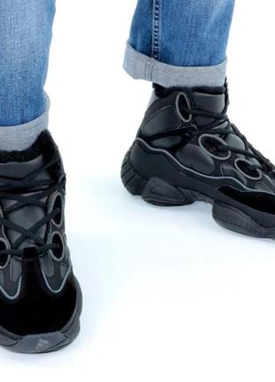 Кросівки чоловічі високі зимні на хутрі adidas yeezy 500 hi winter black (41-46)10 фото