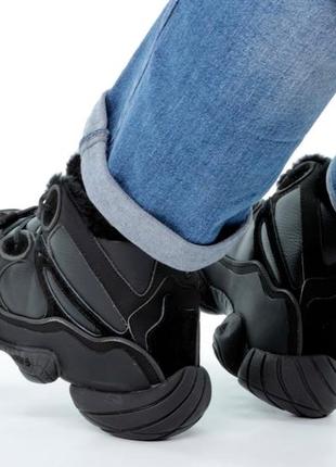 Кросівки чоловічі високі зимні на хутрі adidas yeezy 500 hi winter black (41-46)9 фото