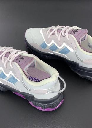 Модные женские кроссовки adidas ozweego lilac сиреневые (кроссовки адидас озвиго рефлективные весна/лето)8 фото