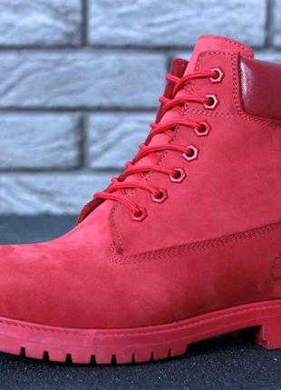Жіночі черевики timberland classic червоного кольору на вовняному хутрі (червоні черевики тімберленд)382 фото
