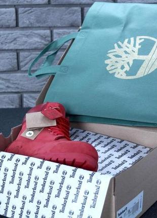 Жіночі черевики timberland classic червоного кольору на вовняному хутрі (червоні черевики тімберленд)386 фото