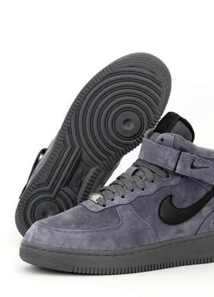 Мужские зимние кроссовки на меху nike air force 1 mid grey (серые кроссовки найк аир форс с мехом)(40-45)44