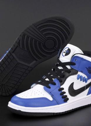 Женские баскетбольные высокие кроссовки nike air jordan 1 off white mid blue391 фото