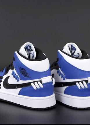 Женские баскетбольные высокие кроссовки nike air jordan 1 off white mid blue395 фото
