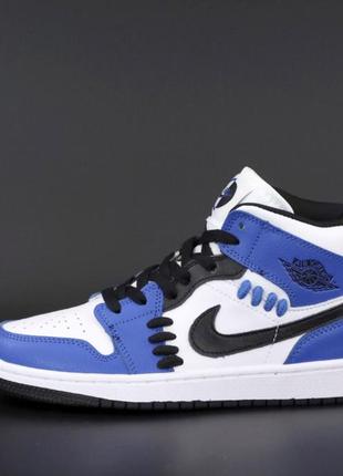 Женские баскетбольные высокие кроссовки nike air jordan 1 off white mid blue392 фото