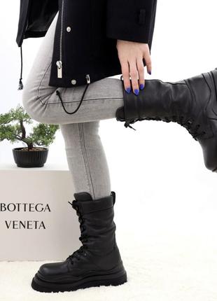 Жіночі зимні шкіряні чоботи на хутрі bottega veneta черные(36-40)8 фото