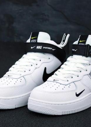 Кроссовки nike air force 1 mid tm white black (высокие белые кроссовки найк аир форс)366 фото