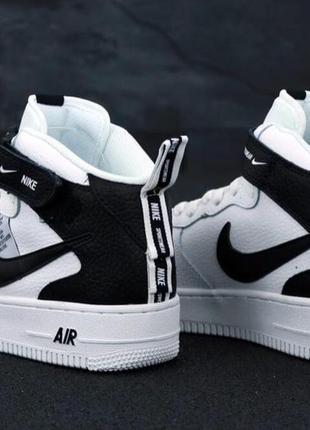 Кроссовки nike air force 1 mid tm white black (высокие белые кроссовки найк аир форс)367 фото