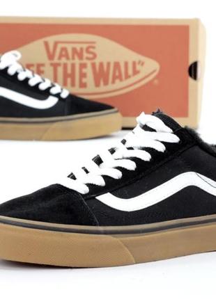 Зимние замшевые кеды с мехом vans old skool black white low(40)4 фото