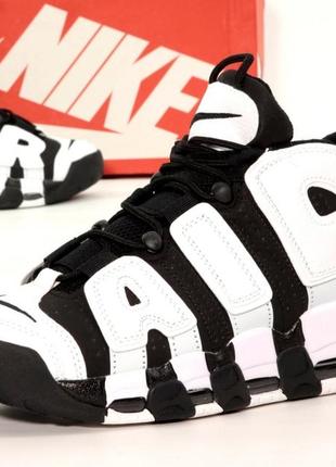 Чоловічі шкіряні кросівки nike air more uptempo 96 black white (41-45)