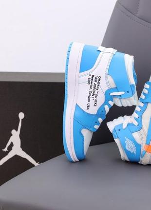 Жіночі баскетбольні високі кросівки nike air jordan 1 off white mid blue (найк аір джордан офф блакитні)4 фото