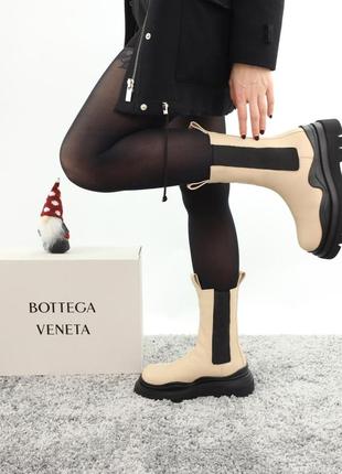 Зимние женские кожаные ботинки bottega veneta baige (сапоги боттега на натуральном меху бежевого цвета)39