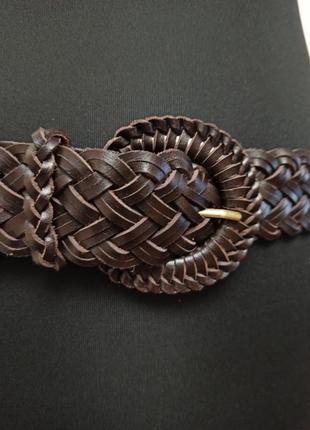 Шкіряний плетений коричневий ремінь пояс2 фото