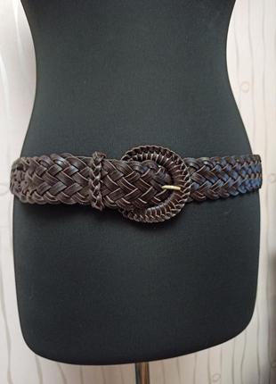 Шкіряний плетений коричневий ремінь пояс