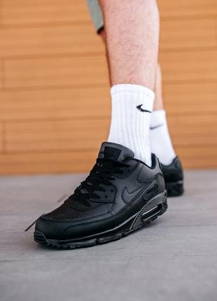 Мужские кожаные кроссовки nike air max 90 «black#найк