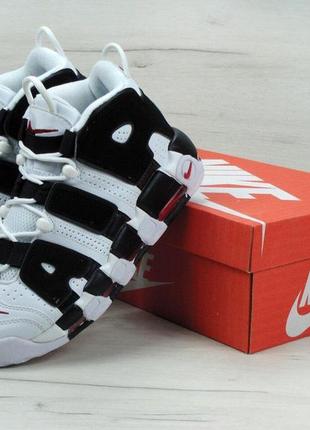 Кожаные высокие кроссовки nike air more uptempo black white (кроссовки найк аптемпо черно-белые 36-45)385 фото