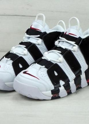 Кожаные высокие кроссовки nike air more uptempo black white (кроссовки найк аптемпо черно-белые 36-45)384 фото