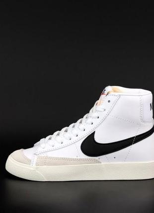 Високі шкіряні кросівки nike blazer vintage 77 mid white black (найк блейзер білі з чорним)36