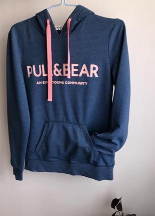 Худи pull &amp; bear, свитшот, толстовка, синее худи, джемпер, худи размер м, спортивная кофта