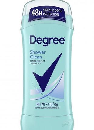 Женский натуральный дезодорант антиресперант чистота душа от degree, dry protection shower clean, стиковый 74г