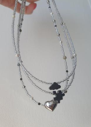 Чокер с лунным камнем, жемчуг, подвески сердечко7 фото