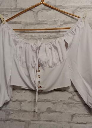 Белая блуза корсет укороченная рукава пришиты м