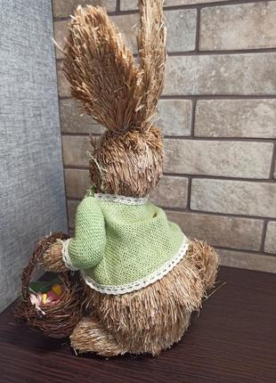 Кролик  декоративний еко декор до пасхи, статуетка солома3 фото