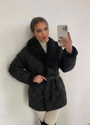 Зимова стьобана куртка з хутром тедді